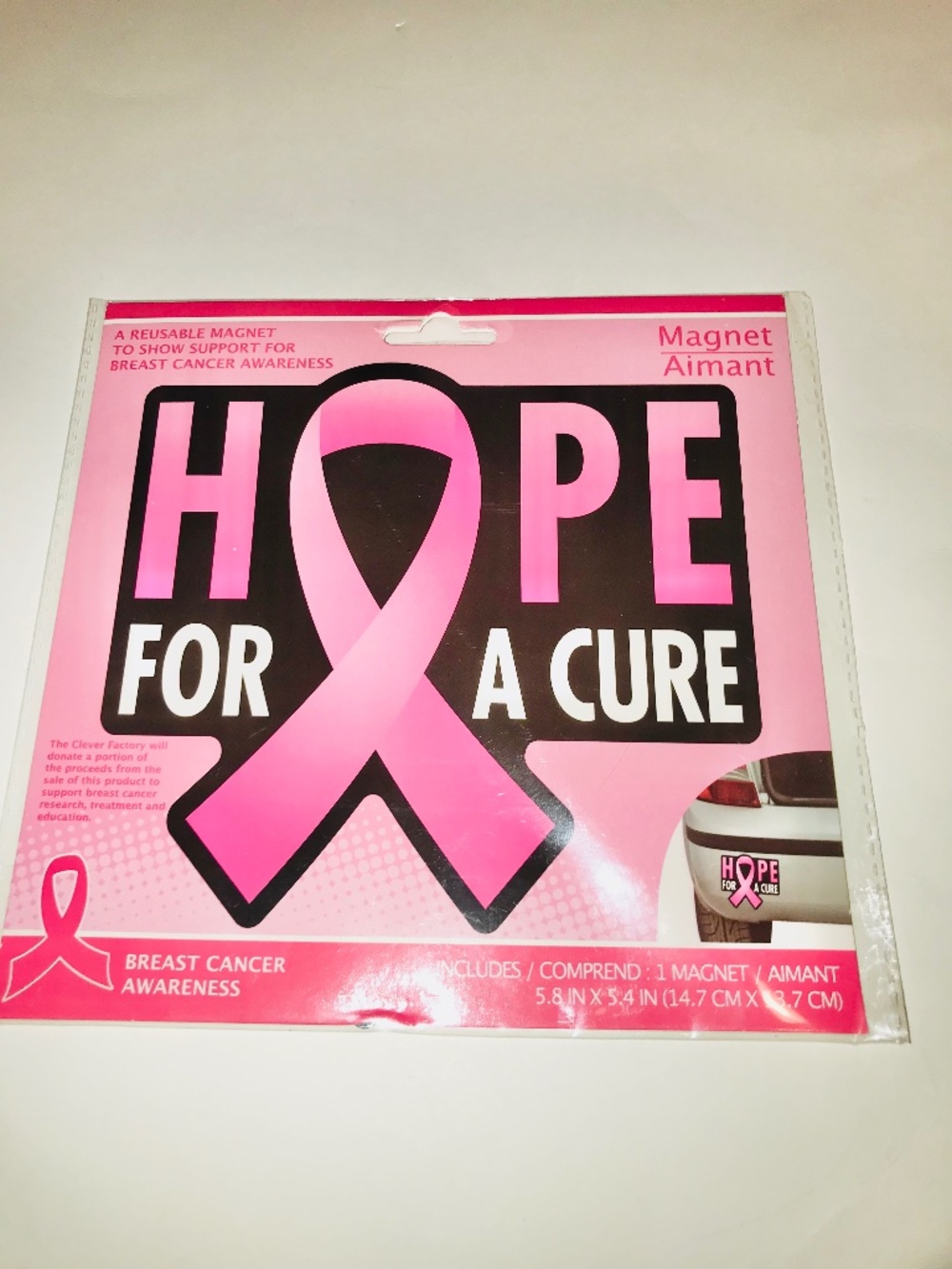 NWT Hope For A Cure Pink Ribbon Breast Cancer Awareness Car Magnet Decal 5.8"